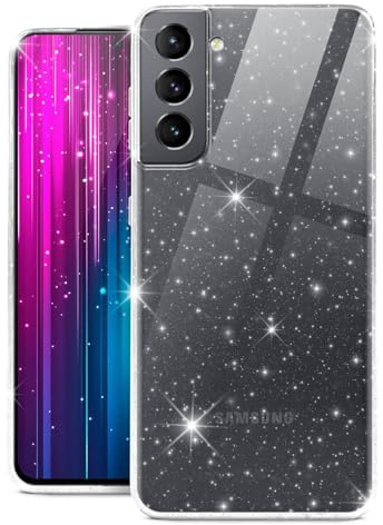 moex Sparky Case für Samsung Galaxy S21 Hülle mit Glitzer Effekt aus Silikon, durchsichtige Handyhülle dünn und weich, Schutzhülle transparent glitzernd Design Cover, Klar