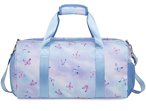 Sporttasche Mädchen Kindertasche Mädchen Tanztasche Kinder Reisetasche Sports Duffle Bag für Gymnastik Schwimm Reisen,Mädchen Schmetterling Reisetasche mit Wasserdichter Tasche und Schuhfach