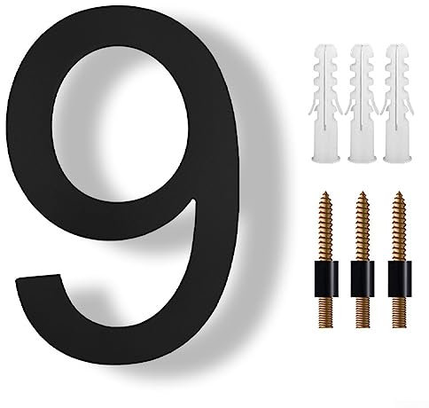 Hausnummernschild, schwebende Hausnummern, 20,3 cm, modern, schwimmend, groß, Metall, schwarz, Schatten, Adresse, Garagentor, Straßenzahlen, 9