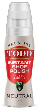 TODD PRESTIGE LIQUID SHOE POLISH NEUTRAL with Carnauba Wax | Instant Shine and Protect for Shoes, Boots, Bags | 75ml Bottle with Sponge