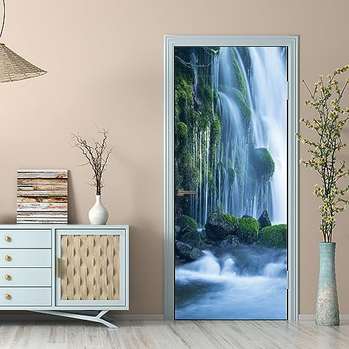 papier peint 3d 80x200cm(31.49 inches * 78.74 inches) Cascade Lac Autocollants de porte 3d, Porte Autocollant en PVC Auto-adhésifs, Stickers porte chambre, Poster de porte intérieure