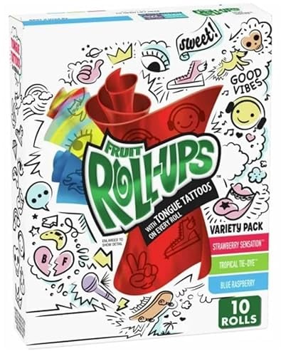 CANDYBOX Betty Crocker Fruit Roll Up - Frucht-Snacks - Fruchtrollen für Kinder und Erwachsene - Fruchtgummi- Fruchtgelees - Geschmack Erdbeere, Tropical und Himbeere - 1 Stück, 141g