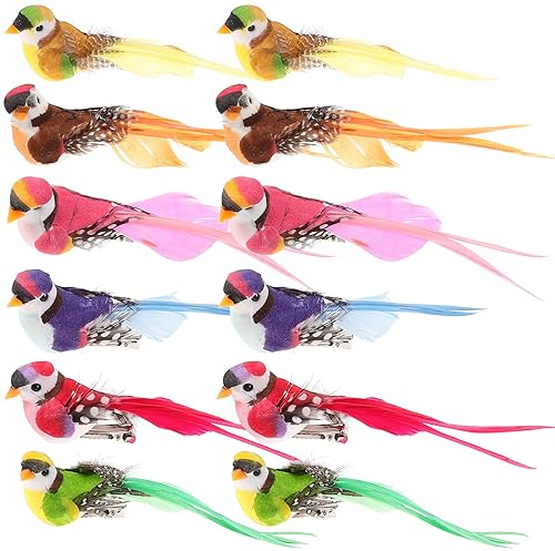 IMIKEYA 12 Stück Künstliche Vögel mit Clip Feder Baumschmuck Garten Dekofigur Styropor Tiere Formen Gartenfiguren Kunstvogel Gartendeko Figuren Weihnachtsbaum Deko Weihnachten Dekoration
