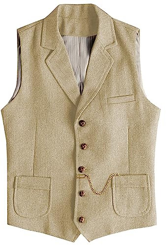 Tuikayoo Herren Western Herringbone Tweed Anzug Weste Wolle Slim Fit Weste (Champagne,XL)