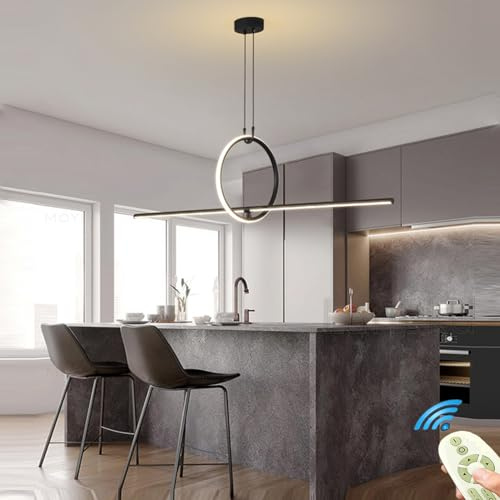 L160cm Esstischlampe LED Pendelleuchte Esstisch Schwarz Esszimmerlampe Hängend Lampe Hängelampe Dimmbar Modern Ring Hängeleuchte mit Fernbedienung Pendellampe Wohnzimmer Küchen Büro Bar Decken Leuchte
