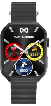 Mark Maddox HS2002-50: Reloj Smartwatch Unisex Smartnow, Caja de Metal Plateado, Correa de Silicona Negra, Pantalla Táctil