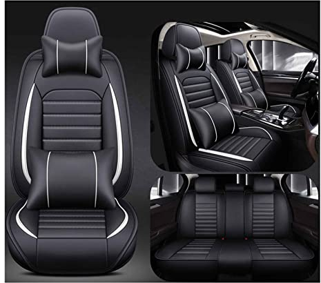 Sitzbezüge Auto Leder Autositzbezüge Universal Set Für BMW E30 E34 E90 E60 E39 E36 E87 F30 M5 F10 E46 X5 E53 E70 G30 Kissen 5-Sitz Vorne Hinten Sitz Protektoren rutschfest Wasserdicht Langlebig (Colo