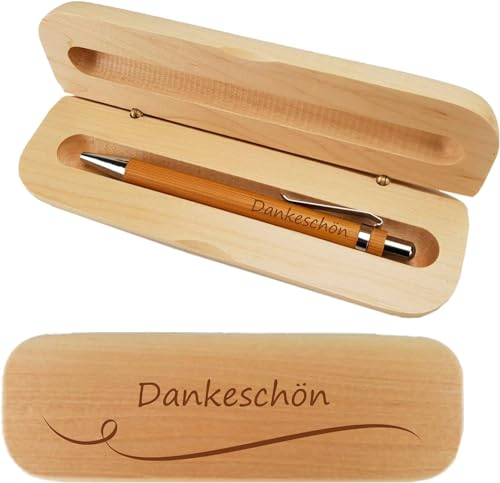 laser-diele Kugelschreiber mit Gravur in Geschenkbox - Schreibset mit Gravur - Stift Geschenk - Holzkugelschreiber mit Gravur (Dankeschön)