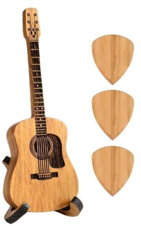 SHUZHENG Gitarrenplektrumbox aus Holz mit Ständer, Mini-Gitarren-Plektrumhalter, Holz-Gitarren-Plektrumbox mit Ständer, Musikkunst-Geschenk für Akustik-, E-Bass-, Ukulele-Liebhaber zum Jahrestag,