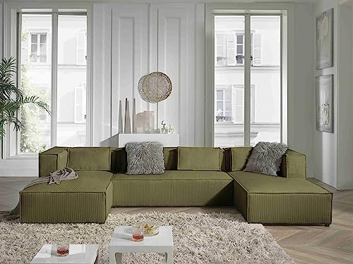 Lisa Design Stella – Wohnlandschaft – aus Cord – 7-Sitzer – moderner Stil Grün