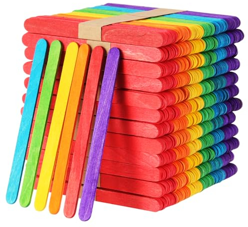 HEIYUET 800 espátulas de madera coloridas para manualidades, 114 x 10 x 2 mm, palos de madera multicolor, palitos de hielo, palitos de madera coloridos para hielo, encerar, proyectos de manualidades