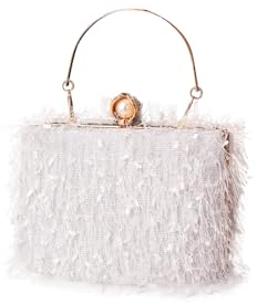 CORIOS Sac de Soirée à Gland pour Femme Sac en Strass à la Main Sacs à D'épaule de Mariée Perles Embrayage Luxe Diamond Pochette Portefeuille Élégant Sacs Fourre-Tout avec Chaîne Détachable Blanc