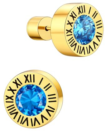 Supcare Römisch Ziffern Ohrringe für Herren Männer Geburtsstein Dezember Ohrring Blautopas Ohrstecker Edelstahl Creolen Earring Mens Rock Ohr Piercing Ohrschmuck Wikinger Modeschmuck für Jahrestag