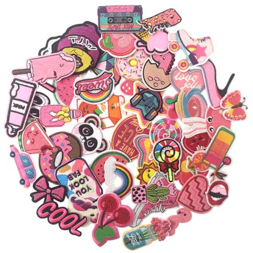 ZESION 50Pcs Iron on Patches for Girls, Embroidered Sew On/Iron On Patches Applique for Hats, Clothes, Jeans, Pants, Jackets, Backpacks Repair and Decoration