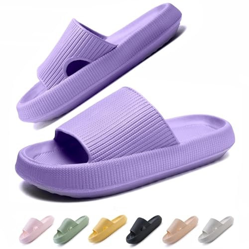 IDEINER Badeschuhe Damen Herren Hausschuhe Cozislides Original Slippers Wolken Pantoletten Rutschfest Weicher Super Dicker Sohle Badelatschen Cloudyzz Sommer Sandalen Pillow Slides Lila Gr. 40/41