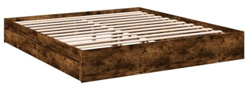 vidaXL Bettgestell, Bett mit Schubladen für Schlafzimmer, Bettrahmen mit Lattenrost, Schlafzimmerbett Doppelbett, Räuchereiche 200x200cm Holzwerkstoff