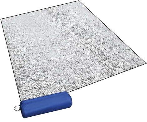 Isoliermatte 200 x 200 cm, Doppelseitige Aluminiumfolie Isomatte Schaummatten mit Aufbewahrungstasche, Wasserdichtes Wärmeisolierend Isolierdecke Ultraleicht Bodenmatte Faltbare Zeltmatte Thermomatte