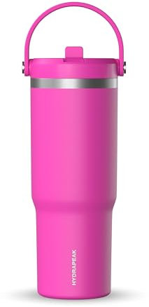 Hydrapeak Nomad - Vaso de 32 onzas con asa y tapa con popote, vaso a prueba de fugas, popote de tapa de vaso, vasos de doble aislamiento, 32 onzas, acero inoxidable (fucsia)
