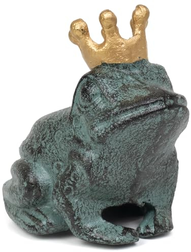 Moritz Deko Figur Frosch grün Garten Froschkönig Krone Märchen Schlüsselversteck für draußen Gußeisen Gartendeko Dekoration wetterfest