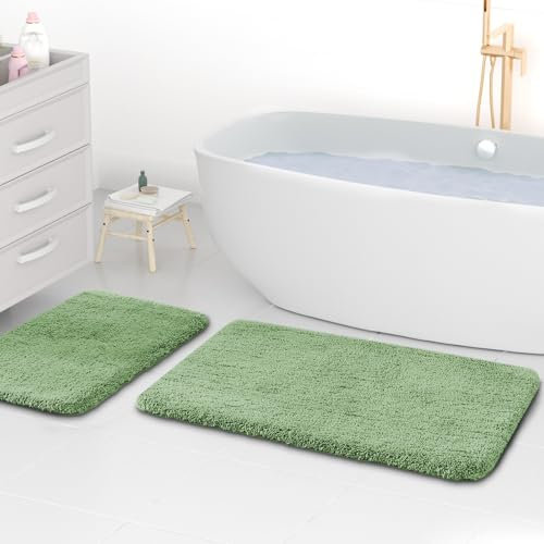 wyewye Mikrofaser-Badteppiche, 2 cm, super dick, super saugfähig, Badezimmerteppich, 50 x 80 cm und 40 x 60 cm, Hellgrün