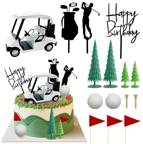 15 Pcs Golf Cake Decorations Golf Birthday Cake Toppers Golf Theme Cake Decorations with Cart Flag Golf Ball for Golf Theme Party Supplies