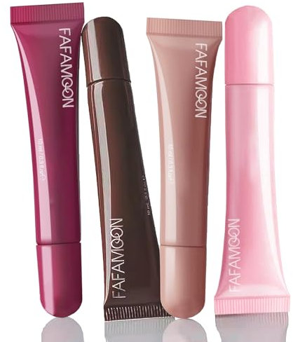 4 Colors Peptide Infused Lip Oil, Hydrating Lip Gloss, Glossy Lip Glow Oil with Nourishmax Jojoba Oil, Hydrating Tinted Lip Oil, Revitalizing for Dry Lips