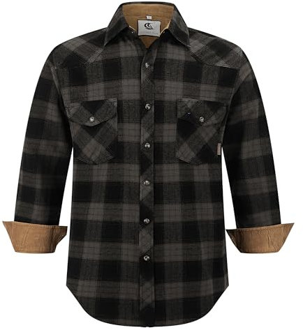 Coevals Club Herren Holzfällerhemd Flanellhemd Langarm Kariertes Druckknöpfe Baumwolle mit Tasche Normale Passform Freizeithemd (New GrünSchwarz #19 XL)