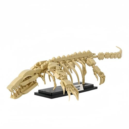 VizBrou Tier Fossilien Bausteine, Dinosaurier Welt Schädel Klemmbausteine Modell Kit, 498 Teile Mosasaurus Dino Skelett Knochen Modell Spielzeug Geschenk Set für Mädchen Jungen Kinder Erwachsene