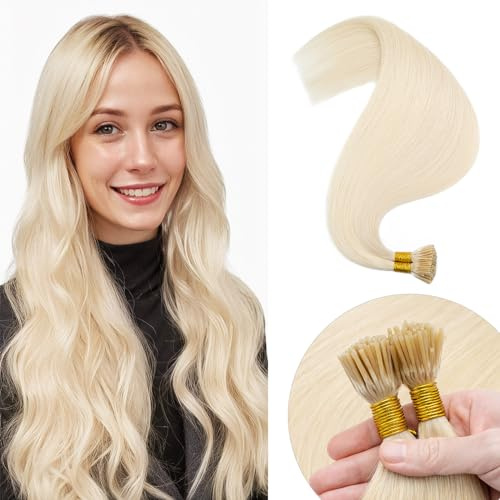Elailite Pre Bonded I Tip Hair Extensions Real Human Hair Blonde - Keratin Remy Hair Extension 100 Strands 50g (#60 Platinum Blonde, 20 Inch)
