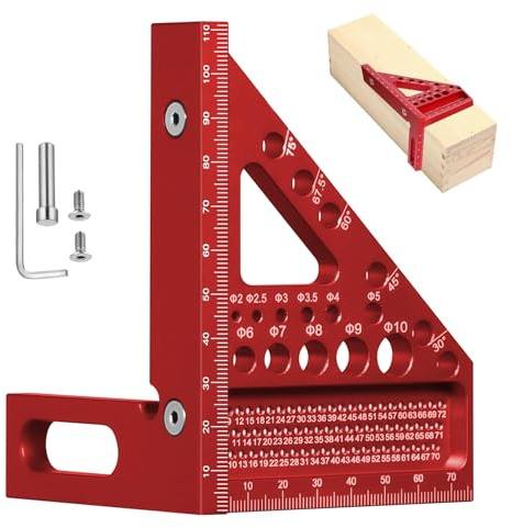 3D Gehrungswinkel Aluminium, für Schreiner und Ingenieure, Rot | 22,5-90 Grad Aluminiumlegierung 3D Gehrungswinkel, Zimmermannswinkel Winkelmesser Anschlagwinkel, Winkelmesser