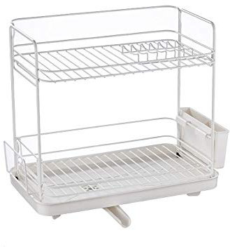 sGAQG4QG Estante japonés plateado y blanco para platos de cocina, estante de almacenamiento de platos de hierro para arte de pie, caja de almacenamiento de vajilla multicapa, escurridor doble