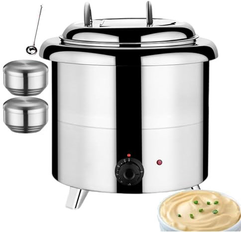 forplubossmmp 13L Electric Soup Warmer with 2 X Mini Rice Bowl and 1 X Soup Spoon, Buffet Food Warmer Stainless Steel Countertop Soup Heater for Offices Conferences Canteens Restaurant,white