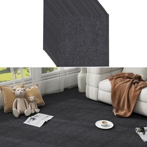 CINY 30 Stück selbstklebende Teppichfliesen, 30x30cm leicht abziehbare und aufklebbare Bodenfliesen, rutschfest, strapazierfähig, Bodenfliesen für Innenräume, für, Büro, Arbeitszimmer(Dunkelgrau)