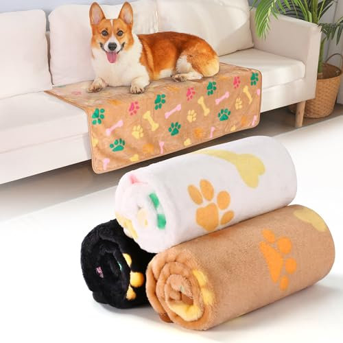 HezzLuv 3 Hundedecken, waschbare, weiche Fleece-Decken für Hunde und Katzen, atmungsaktiv, für Sofa, Betten und Autositze, 104 x 76