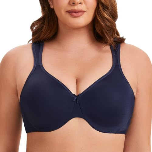 MELENECA Women's Plus Size Full Coverage Underwire Seamless Non Padded Minimizer Bra Navy Blue 34F