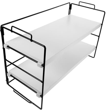 Operitacx Badezimmer-theken-Organizer Make-up-vitrine 2-stufiges Lagerregal Robustes Material Große Kapazität Schwarz/weiß