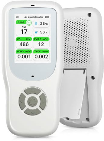 10 IN 1 Luftqualität Messgerät Melder, Air Quality Monitor, Luftqualitätsdetektor Formaldehyd-Detektor mit Temperatur Luftfeuchtigkeit, WiFi Luftqualitätsmonitor mit AQI/CO2/PM1.0/PM2.5/PM10/HCHO/TVOC