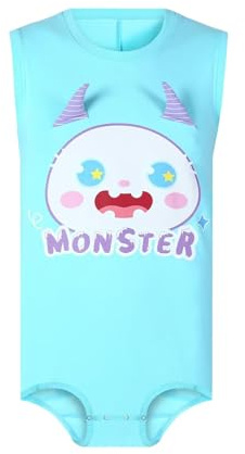 Landofgenie Herren Body Einteiler Bodysuit für Männer - Ärmellose Tank Top Pyjama aus Baumwolle mit Cartoon Monster Druck 2XL