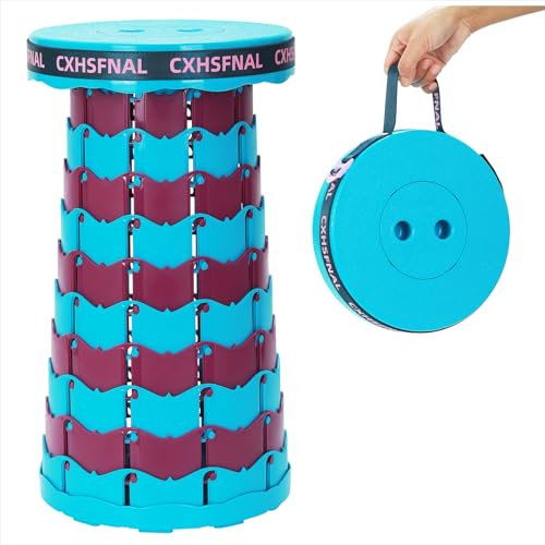 CXHSFNAL Collapsible Stool,400LBS Max Weight,18 Height Adjustable,Sturdy Portable Telescoping Stool, Folding Camping Chair for Outdoor Hiking Travel(Blue Purple, Single Pack)