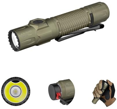 OLIGHT Warrior Ultra Rechargeable Tactical Torch Powerful 2500 Lumens Dual Switch LED Lamp, 320 Meters Throw Durable Flashlight with IPX8 and Proximity Sensor for Camping, Outdoor Hiking (Olive Green)