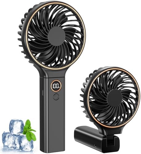 Ventilador Portátil, Pontente Ventilador Recargable USB-C con 6 Velocidades, Pantalla LED, ventiladores de Mano 4000mAh para Viajes, Desplazamientos y Actividades al Aire Libre, Regalo para Mujeres