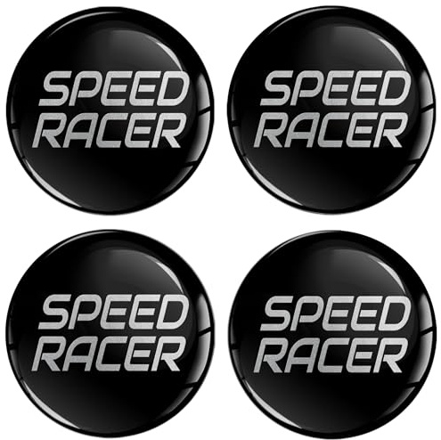 Biomar Labs 4 x 55 mm 3D-Silikon-Aufkleber für Radkappen Nabenkappen Radaufkleber Radkappenaufkleber Rad-Aufkleber Nabendeckel Speed Racer Silber A 1655