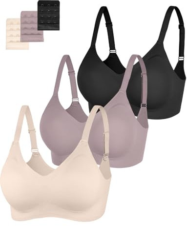 Eleplus 3 Pieces Wireless Bras for Women Non Wired Seamless Bras with Removable Soft Padding Ladies Everyday Bra(Black+Gray+Beige,XL)