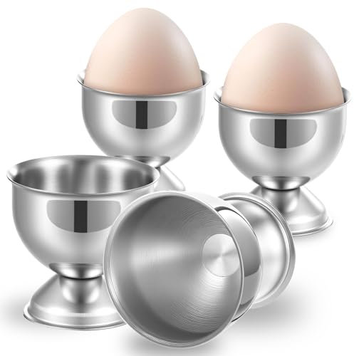 guduling 4 Stück Eierbecher Stapelbar,Egg Cups Set,Eierbecher Edelstahl,Stapelbar Eierhalter Tablett für Hartgekochte Eier,Weichgekochte Eier Camping und Frühstück,Silber