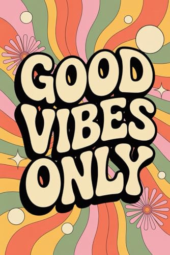 Good Vibes Only Notebook, Vibrant Retro Style: 6.9 in., 120 Blank Lined Pages