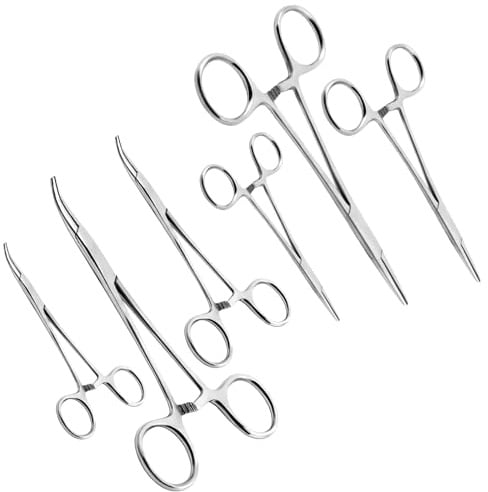 Ainiv 6 Pezzi Pinzette in Acciaio Inox, 12.5, 16, 20cm Pinzette per Toelettatura Animali, Pinza per La Pesca, Pinze Locking Set, per Pulizia Orecchie da Cane (Testa Dritta + Gomito)