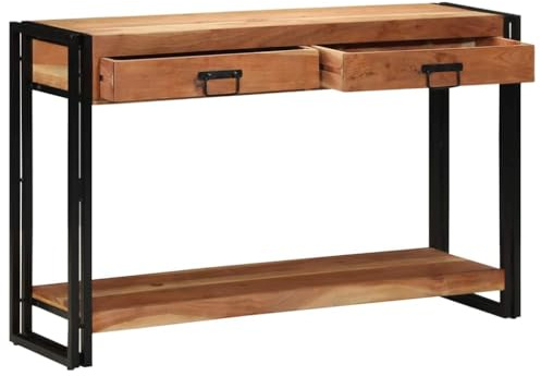 Tonture Konsolentisch Braun 120 x 33 x 75 cm, Akazie Massivholz, Matt Finish, mit 2 Schubladen und Regal, für Flur, Wohnzimmer, Schlafzimmer, Stauraum Möbel