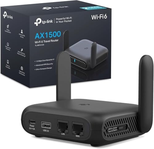 TP-Link AX1500 TL-WR1512X Portátil Router WiFi 6, VPN, USB-C | Router de Viaje WiFi 6. Tamaño de Bolsillo. Múltiples Modos de Uso. Alimentación por USB. Control App Tether.