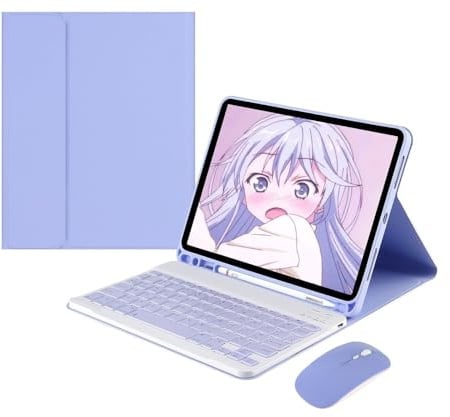 NTYHNFMIH Lanshui Accessori, Detachable Keyboard with Pen Slot, Magnetic Leather Protective Case Suitable for iPad Air 11-inch 2024(Purple+Keyboard+Mouse)