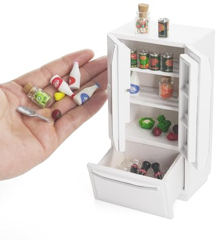 Odoria Puppenhaus Kühlschrank Essen und Trinken: 1/12 Maßstab Miniatur Obst Frucht Gemüse Wichtel Küche DIY Modell Handwerk - Mini Getränke Lebensmittel Realistisch Modern Restaurant Speisekammer